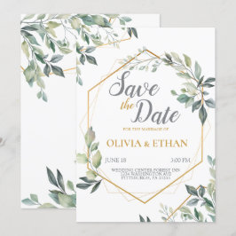 Elegantes grünes Blätter Hochzeitsvorlage Einladung
