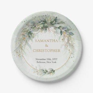 Elegantes grünes Blattwerk Imitate Goldpapierplatt Pappteller