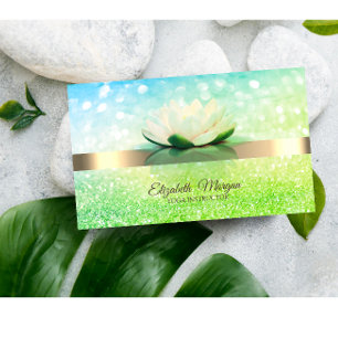 Elegantes grünes Bokeh Gold, Lotusblüten-Yoga  Visitenkarte