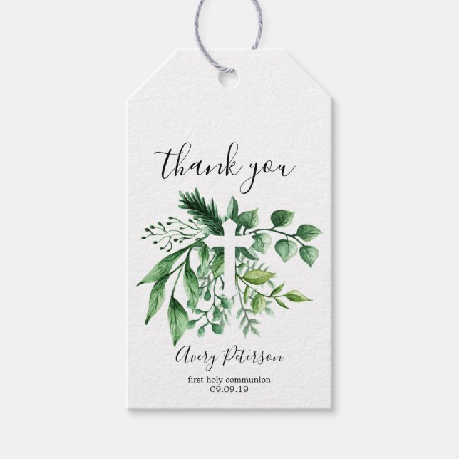 Elegantes grünes botanisches Kreuz Erste Heilige K Geschenkanhänger (Vorderseite)