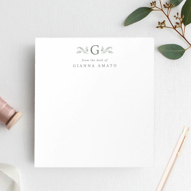 Elegantes grünes Botanisches Monogramm Notizblock (Von Creator hochgeladen)