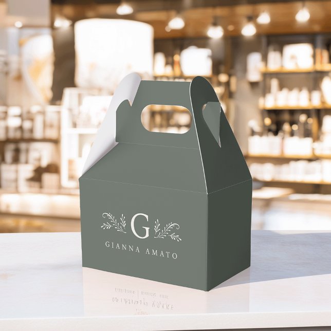 Elegantes grünes Botanisches Monogramm und Name de Geschenkschachtel (Von Creator hochgeladen)