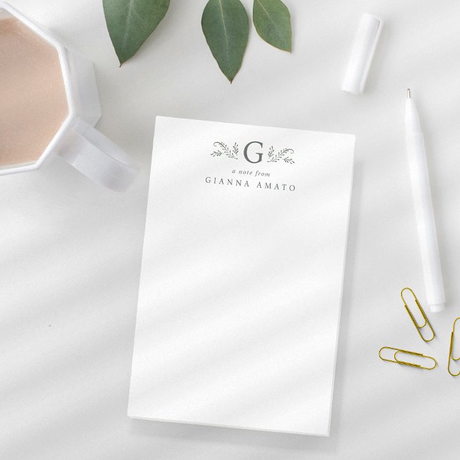 Elegantes grünes Botanisches Monogramm und Name Post-it Klebezettel (Von Creator hochgeladen)