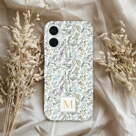 Elegantes grünes botanisches Wasserfarben-Monogram iPhone 16 Hülle