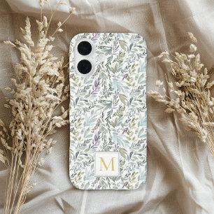 Elegantes grünes botanisches Wasserfarben-Monogram iPhone 16 Hülle
