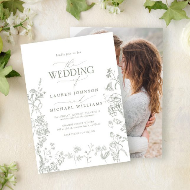 Elegantes grünes Chinoiserie Blumenzwiebeln Foto H Einladung (Von Creator hochgeladen)