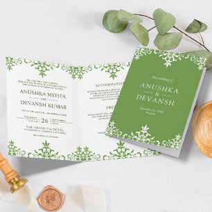 Elegantes grünes Damast Traditionelle indische Hoc Einladung