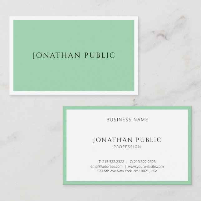 Elegantes grünes, einfaches Template Trendy Modern Visitenkarte (Vorne/Hinten)