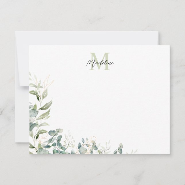 Elegantes grünes Eukalyptus-Botanisches Monogramm Mitteilungskarte (Vorderseite)
