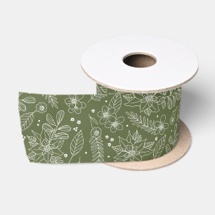 Elegantes grünes florales botanisches Weihnachten Satinband