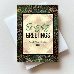 Elegantes grünes florales goldenes Weihnachten neu Postkarte