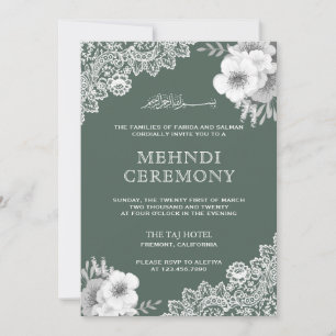 Elegantes grünes florales Spitzen-Islam-Muslim-Meh Einladung