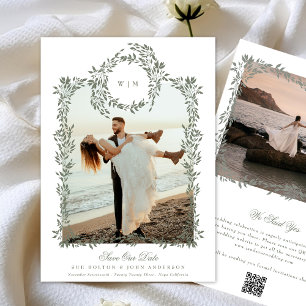 Elegantes grünes Foto mit Kranzrahmen Save The Date