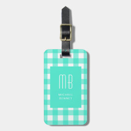 Elegantes grünes Gingham-Monogramm Gepäckanhänger