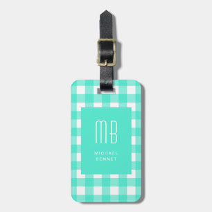 Elegantes grünes Gingham-Monogramm Gepäckanhänger