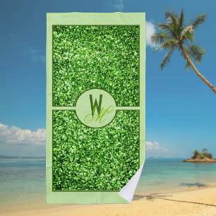 Elegantes grünes Glitter-Monogramm Strandtuch