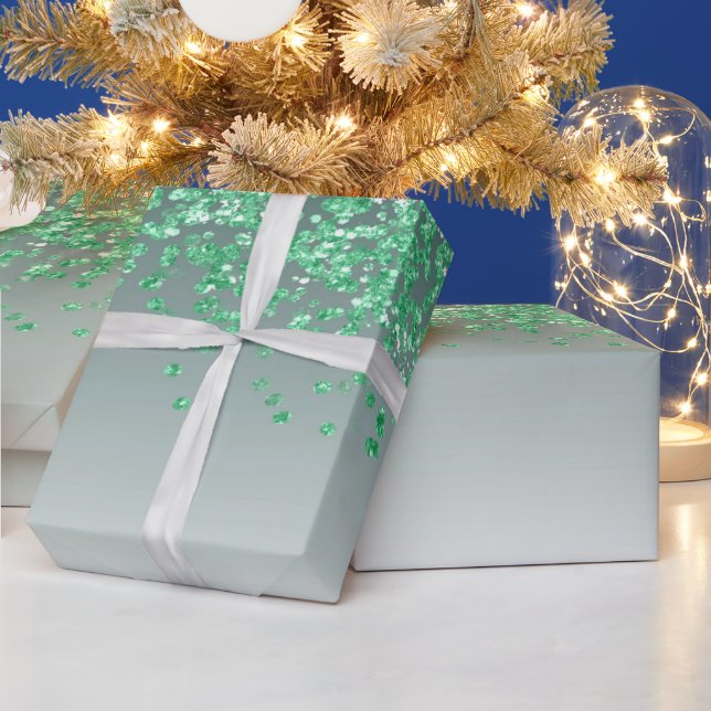 Elegantes grünes Glitter-Ombre-Kaskadendesign  Geschenkpapier (Feiertage)