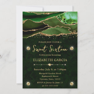 Elegantes Grünes Gold Glitter Achat Sweet Sixteen Einladung