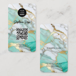 Elegantes grünes Goldmarmor-Logo & QR-Code Modern Visitenkarte