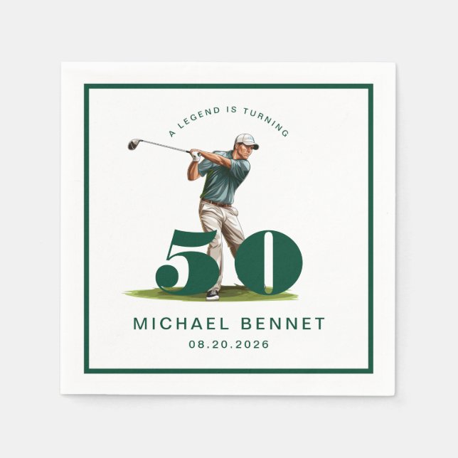 Elegantes Grünes Golf 50. Geburtstag Serviette (Vorderseite)