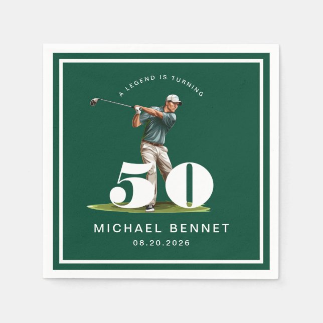 Elegantes Grünes Golf 50. Geburtstag Serviette (Vorderseite)