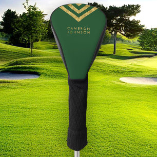 Elegantes grünes Imitat Goldname Zickzack Geometri Golf Headcover