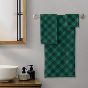 Elegantes grünes Karomuster-Feiertagsdekor Badhandtuch Set