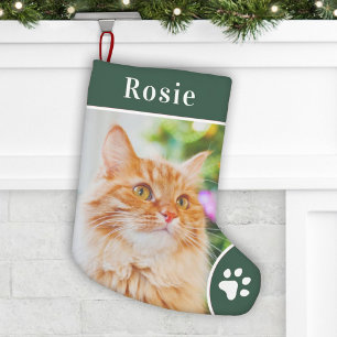 Elegantes grünes Katzenliebhaber-Foto- und Namensg Kleiner Weihnachtsstrumpf