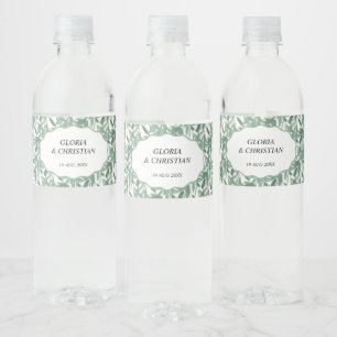 Elegantes grünes Laub Hochzeit Wasserflaschenetike Wasserflaschenetikett