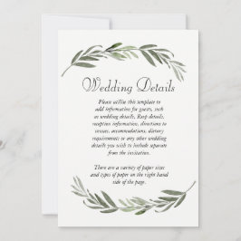 Elegantes grünes Leaf-Hochzeitsempfang Details Einladung
