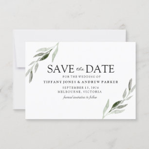 Elegantes grünes Leaf-Hochzeitstil rettet das Datu Save The Date