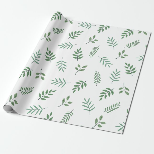 Elegantes grünes Leaf-Wrapping Paper zu White Geschenkpapier (Ungerollt)