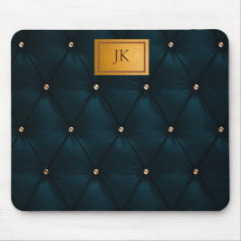 Elegantes grünes Leder, Diamanten, Monogramm Mousepad