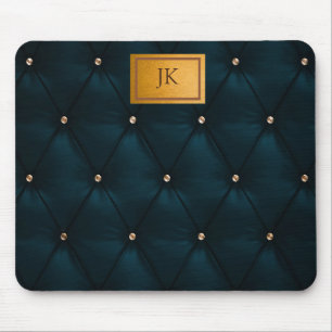 Elegantes grünes Leder, Diamanten, Monogramm Mousepad