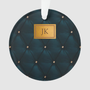 Elegantes grünes Leder, Diamanten, Monogramm Ornament