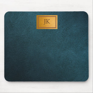 Elegantes grünes Leder, Monogramm Mousepad