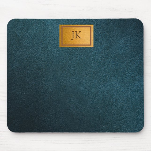Elegantes grünes Leder, Monogramm Mousepad (Vorne)