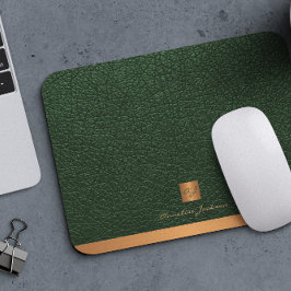 Elegantes grünes Ledergold mit Monogramm Mousepad