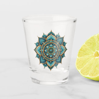 Elegantes grünes Mandala-Blumenmuster-Geometrie-De Schnapsglas