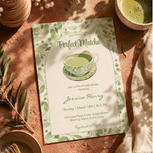 Elegantes grünes Muster Perfekte Matcha-Brautparty Einladung
