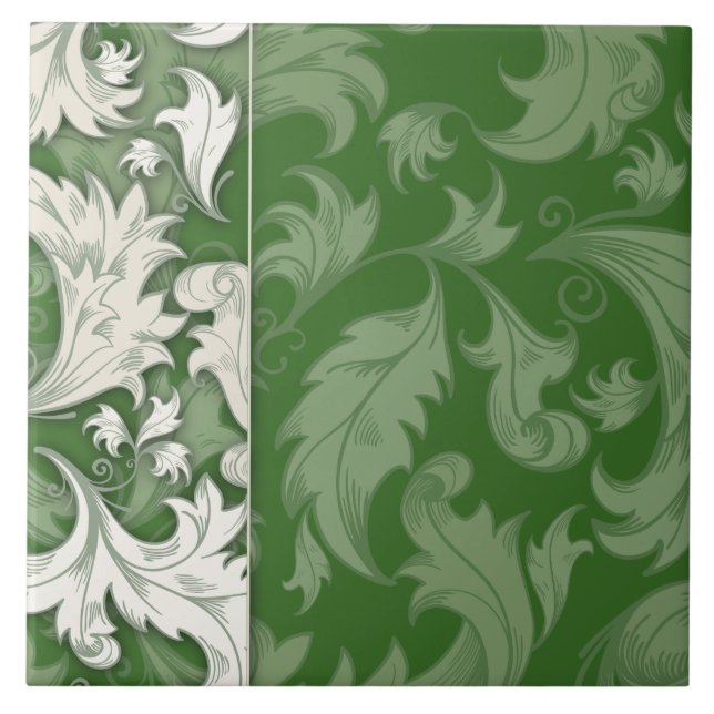 Elegantes grünes Muster Tile Fliese (Vorderseite)