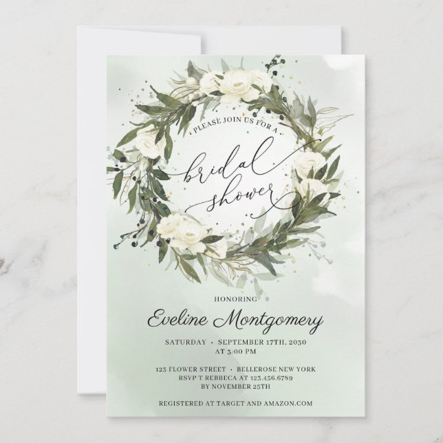 Elegantes Grünes Olive Wreath Einladung (Vorderseite)