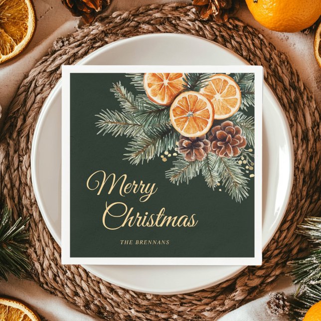 Elegantes grünes Orange Citrus Weihnachtsfest Part Serviette (Elegant Green Orange Citrus Christmas Party Napkins)