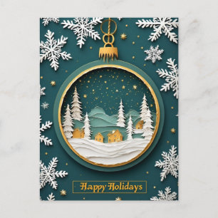 ❄️ Elegantes grünes Ornament Weihnachtsszene 🎄Win Feiertagspostkarte