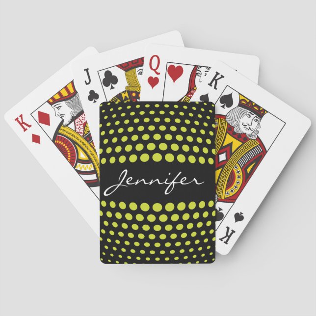 Elegantes, grünes Polka-Punktmuster Spielkarten (Rückseite)