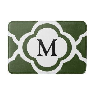 Elegantes grünes Quatrefolienmonogramm Badematte