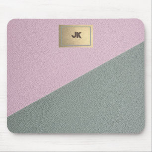 Elegantes grünes rosa Leder Monogramm Mousepad