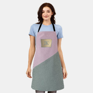 Elegantes grünes rosa Leder Monogramm Schürze