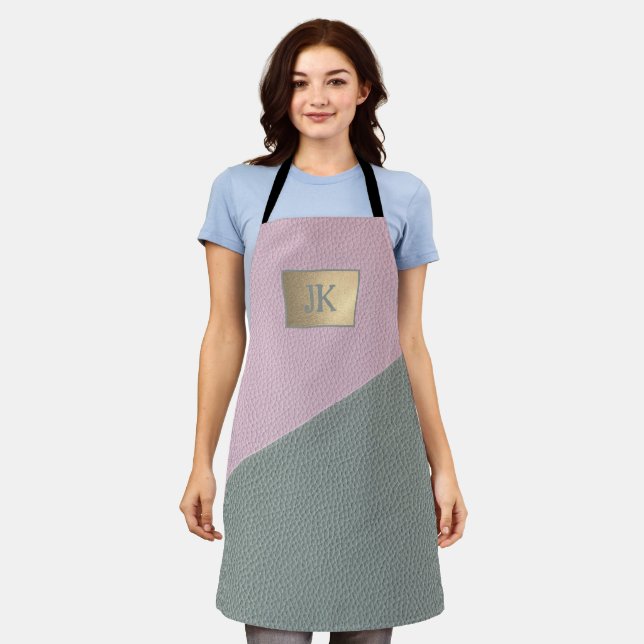 Elegantes grünes rosa Leder Monogramm   Schürze (Getragen)