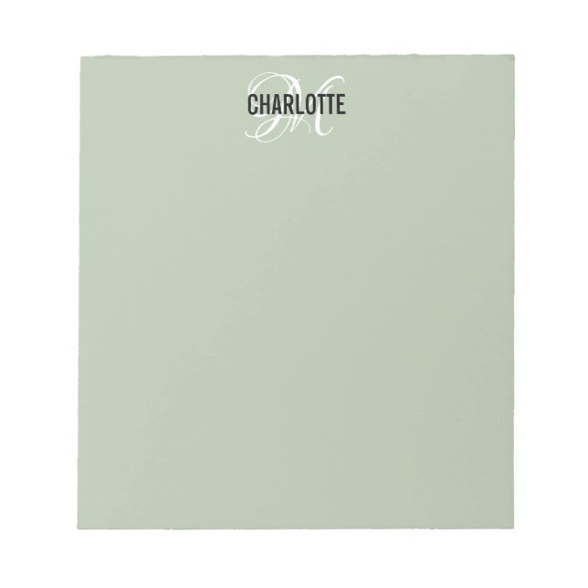 Elegantes, grünes Salbei-Monogramm-Notizblock Notizblock (Vorderseite)